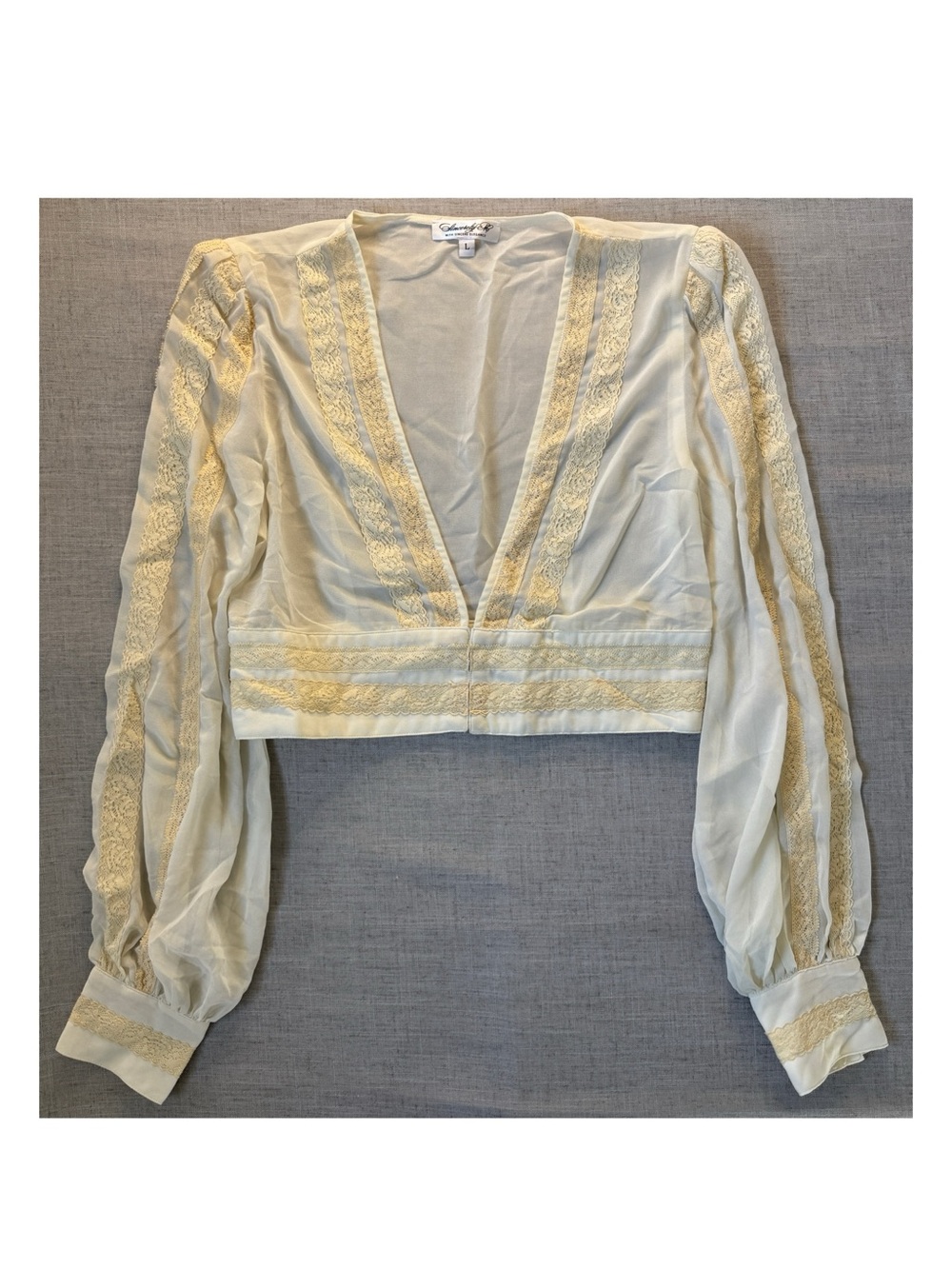 Country Road Cream Crochet-Trim Cropped Blouse - sheer